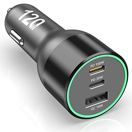 Zigarettenanzünder USB C 120W, PD 100W PPS 45W 30W, 12V 24V Autoladegerät Zigarettenanzünder, Kfz-Ladegerät, Auto Adapter für iPhone 14 13 Pro Samsung S22 S21 Ultra Note 20 iPad MacBook Pro Air Laptop von RREAKA