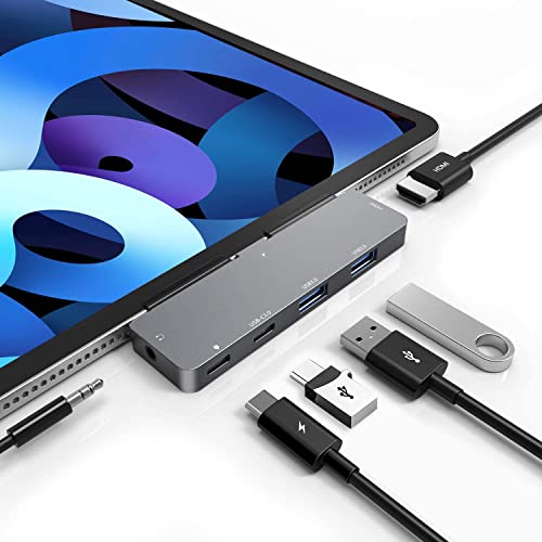 iPad Pro USB C Hub, 6-in-1 Adapter für iPad Pro 12.9 11 Zoll iPad Air 4 Docking Station mit 4K HDMI, USB-C PD Aufladung, USB 3.0, 3.5mm Audio Klinke, Zubehör von RREAKA
