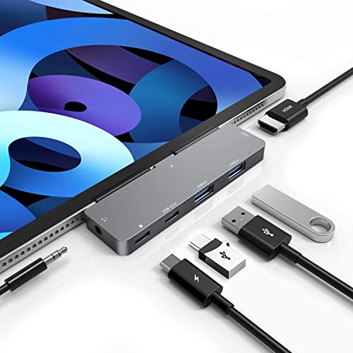 iPad Pro USB C Hub, 6-in-1 Adapter für iPad Pro 12.9 11 Zoll iPad Air 4 Docking Station mit 4K HDMI, USB-C PD Aufladung, USB 3.0, 3.5mm Audio Klinke, Zubehör iPad Pro USB C Hub, 6-in-1 Adapter für iPad Pro 12.9 11 Zoll iPad Air 4 Docking Station mit 4K HDMI, USB-C PD Aufladung, USB 3.0, 3.5mm Audio Klinke, Zubehör von RREAKA