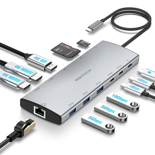 RSHTECH 12 in 1 USB C Hub mit 2 HDMI und Display - USB 3.2 und 3.0, 100W PD, SD/TF, Ethernet - Docking Station 2 Monitore - Dockingstation für Tragbare Computer Geeignet für Windows, Linux und Mas RSHTECH 12 in 1 USB C Hub mit 2 HDMI und Display - USB 3.2 und 3.0, 100W PD, SD/TF, Ethernet - Docking Station 2 Monitore - Dockingstation für Tragbare Computer Geeignet für Windows, Linux und Mas von RSHTECH