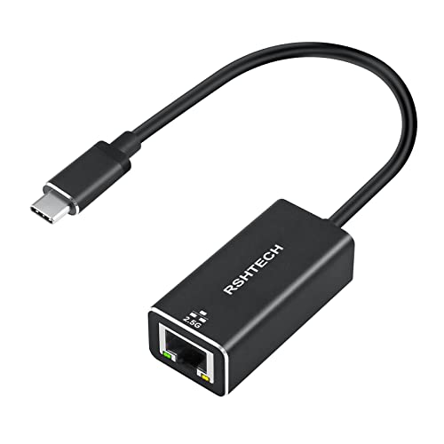 RSHTECH 2.5G USB C LAN Adapter, Aluminium USB C zu RJ45 2.5Gbps Ethernet Adapter USB C Thunderbolt 3 zu 2500Mbps Gigabit Ethernet Netzwerkadapter für MacBook Air/Pro, Surface Book und mehr (WK-C25) von RSHTECH