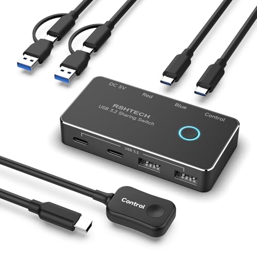 RSHTECH 10Gbps Kvm Switch 2 PC 2 Monitore - USB 3.2 Switch 2 In 1 Out - USB Umschalter mit 2 Type A und 2 Type C - Inklusive Desktop-Kontroller und 2 Datenkabel - Aluminium RSHTECH 10Gbps Kvm Switch 2 PC 2 Monitore - USB 3.2 Switch 2 In 1 Out - USB Umschalter mit 2 Type A und 2 Type C - Inklusive Desktop-Kontroller und 2 Datenkabel - Aluminium von RSHTECH