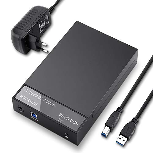 RSHTECH USB 3.0 SATA Festplattengehäuse für 3,5''/2,5'' SSD & HDD Externe HDD Gehäuse Festplatten Gehäuse mit USB 3.0 Kabel unterstützt bis zu 6 Gbps & 16TB Laufwerke mit 12V 2A Netzteil, RSH-319 von RSHTECH
