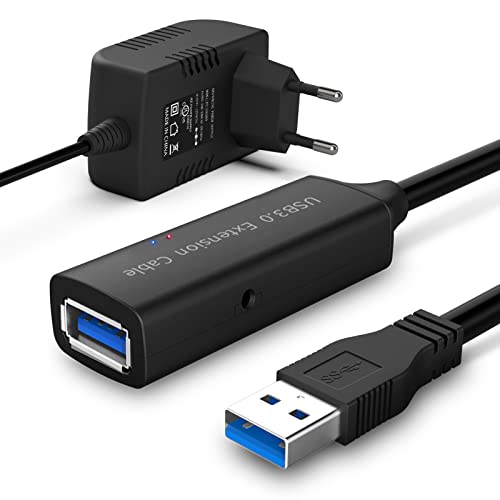 RSHTECH USB 3.0 Verlängerung Kabel 15m mit 10W(5V/2A)Netzteil 5Gbps USB 3.0 Verlängerungskabel Aktiv Super Speed USB 3.0 Extension Cable mit Verlängerung Chipsatz, Signalverstärker, Repeater, RSH-15M von RSHTECH