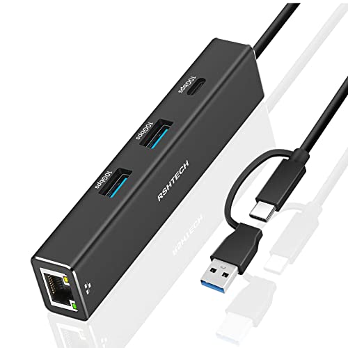 USB 3.2 Hub LAN Adapter 1000Mpbs, RSHTECH USB 3.1 Hub Gen2 mit 3*10Gbps-Port (2*Typ-A&1*Typ-C) und RJ45 Gigabit Ethernet Netzwerk Adapter, Aluminium Ethernet Hub und USB 3.0/2.0 kompatibel, RSH-ST310 von RSHTECH