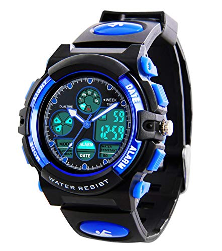 RSVOM Kinder und Jugendliche Uhr Analog-Digital Quarz Sportuhren mit Polyurethan Armband Jungen wasserdicht LED Armbanduhr mit Wecker Stoppuhr für Kinder Uhren von RSVOM