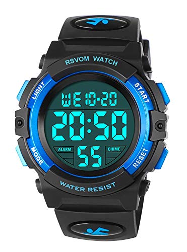 RSVOM Kinderuhren für Jungen, Outdoor Wasserdicht Digital Uhren Sportuhr mit Wecker/Stoppuhr, Kinder Digitaluhren Armbanduhren für Jugendliche Jungen Geburtstag Blau von RSVOM