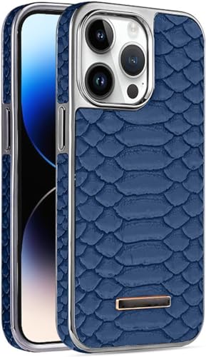 RTOBOA Lederhülle für iPhone 15Pro Max/15 Pro/15, luxuriöse Business-Premium-Schutzhülle für Damen und Herren, galvanisierter Rand (26 Pro, Blau) von RTOBOA