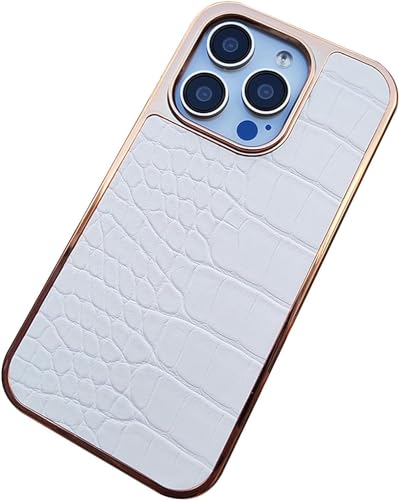 RTOBOA Schutzhülle für iPhone 15 Pro Max 14 Pro 13, klassisches Krokodilmuster, echtes Leder, galvanisiertes TPU, schlanke Hülle mit Kameraschutz, stoßfeste Handyhülle, für 13, Orange von RTOBOA