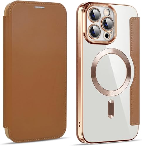 RTOBOA Schutzhülle für iPhone 15 Pro Max 15 Plus 15 Pro 15, hochwertiges Leder, transparente Rückseite, Klappetui mit Kameraschutz, kabelloses Laden, kompatible Handyhülle, 15 Plus, Grün von RTOBOA