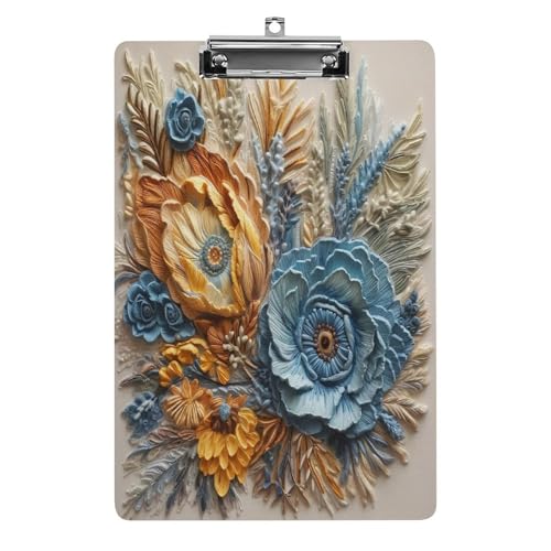 Acryl-Klemmbrett, 32,5 x 21,6 cm, lustig, bestickt, Blumen, Druck-Dateibrett, Clip, niedlich, mit flachem Profil-Clip für Büro von RTSEBVN
