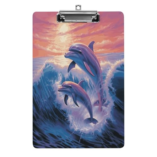 Acryl-Klemmbrett, 32,5 x 21,6 cm, lustige Delfine, Kunstdruck, Dateibrett, Clip, niedlich, mit flachem Profil-Clip für Büro von RTSEBVN