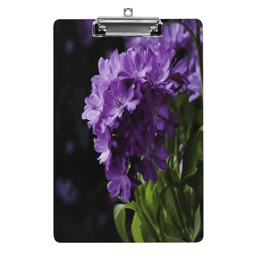 Acryl-Klemmbrett, 32,5 x 21,6 cm, lustige lila Blumendruck, Dateibrett, Clip, niedlich, mit flachem Profil-Clip für Büro von RTSEBVN