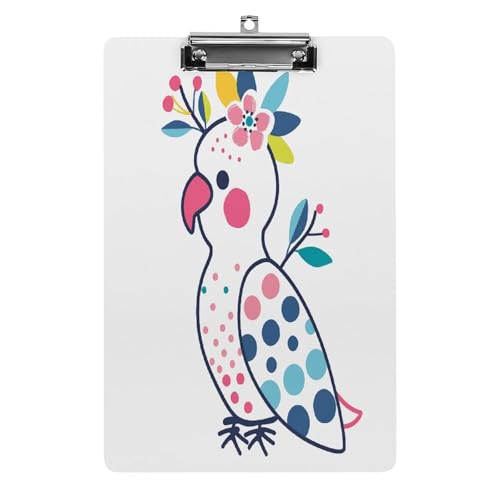 Acryl-Klemmbrett, 32,5 x 21,6 cm, lustiger Papageien- und Blumendruck, niedlich, mit flachem Profil-Clip für Bürobedarf Acryl-Klemmbrett, 32,5 x 21,6 cm, lustiger Papageien- und Blumendruck, niedlich, mit flachem Profil-Clip für Bürobedarf von RTSEBVN