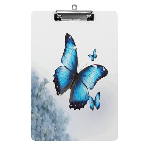 Acryl-Klemmbrett, 32,5 x 21,6 cm, lustiger blauer Schmetterling, Druck-Dateibrett, Clip, niedlich, mit flachem Profil-Clip für Bürobedarf von RTSEBVN