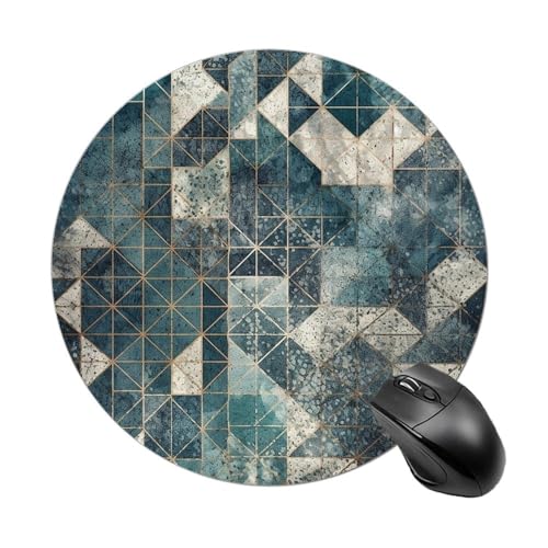 Mauspad, lustige blaue und graue Geometrie, rund, Gummiunterseite, kleines Mauspad oder Büro und Zuhause von RTSEBVN