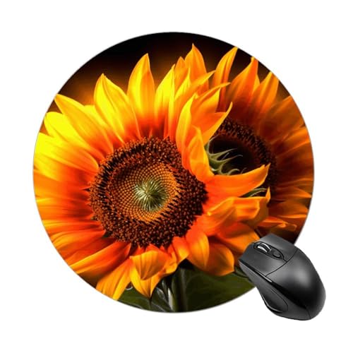 Mauspad, lustige orangefarbene Sonnenblumentapete, rund, Gummiunterseite, kleines Mauspad oder Büro und Zuhause Mauspad, lustige orangefarbene Sonnenblumentapete, rund, Gummiunterseite, kleines Mauspad oder Büro und Zuhause von RTSEBVN