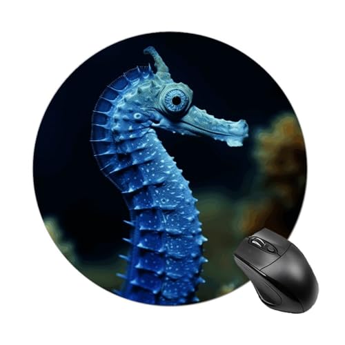 Mauspad, lustiges blaues Seepferdchen, rund, Gummiunterseite, kleines Mauspad oder Büro und Zuhause Mauspad, lustiges blaues Seepferdchen, rund, Gummiunterseite, kleines Mauspad oder Büro und Zuhause von RTSEBVN