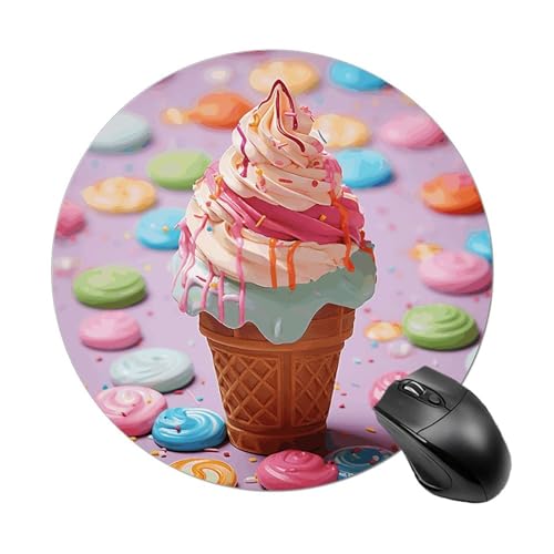 Mauspad, lustiges buntes Eiscreme-Motiv, rund, Gummiunterseite, kleines Mauspad oder Büro und Zuhause von RTSEBVN