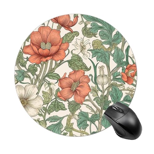 Mauspad, lustiges weißes Vintage-Blumenmotiv, rund, Gummiunterseite, kleines Mauspad oder Büro und Zuhause Mauspad, lustiges weißes Vintage-Blumenmotiv, rund, Gummiunterseite, kleines Mauspad oder Büro und Zuhause von RTSEBVN