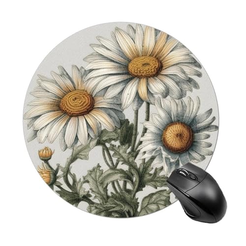 Mauspad mit drei Gänseblümchen, rund, Gummiunterseite, kleines Mauspad oder Büro und Zuhause von RTSEBVN