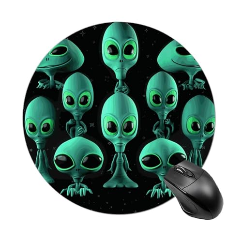 Mauspad mit lustigem Aliens, rund, Gummiunterseite, kleines Mauspad oder Büro und Zuhause von RTSEBVN