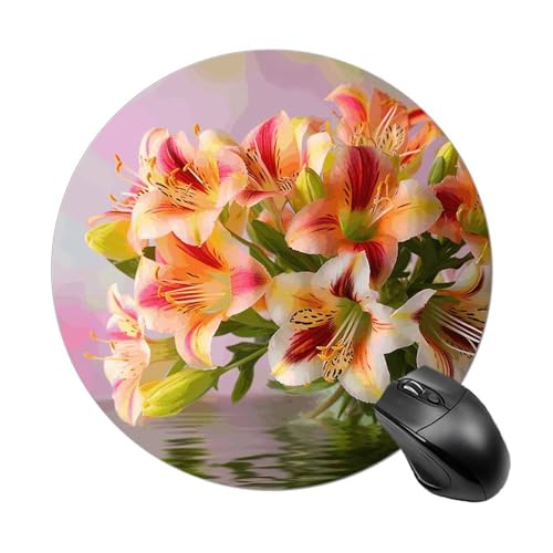 Mauspad mit lustigem Alstroemeria, rund, Gummiunterseite, kleines Mauspad oder Büro und Zuhause von RTSEBVN