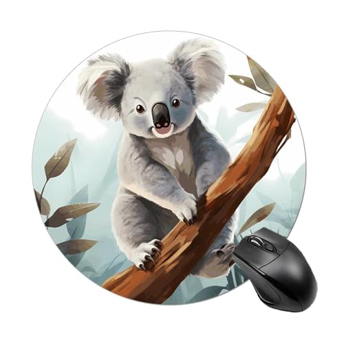 Mauspad mit lustigem Koala und Schmetterling, rund, Gummiunterseite, kleines Mauspad oder Büro und Zuhause von RTSEBVN