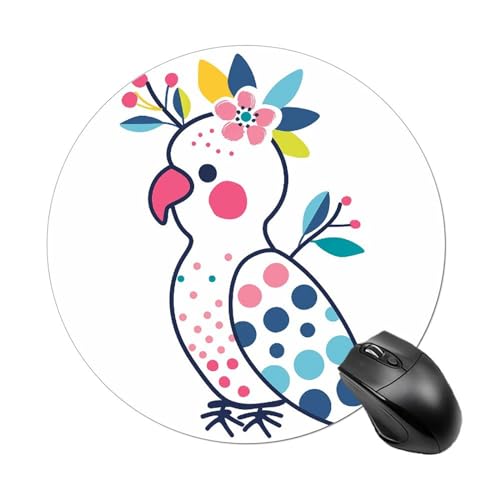 Mauspad mit lustigem Papagei und Blume, rund, Gummiunterseite, kleines Mauspad oder Büro und Zuhause von RTSEBVN