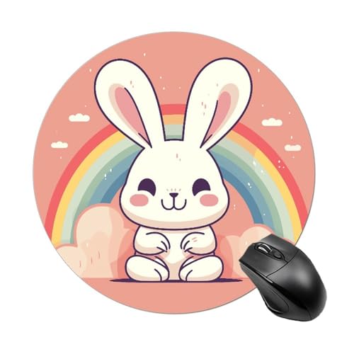 Mauspad mit lustigem Regenbogen und Kaninchen, rund, Gummiunterseite, kleines Mauspad oder Büro und Zuhause Mauspad mit lustigem Regenbogen und Kaninchen, rund, Gummiunterseite, kleines Mauspad oder Büro und Zuhause von RTSEBVN