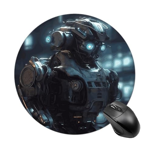 Mauspad mit lustigem Roboter, rund, Gummiunterseite, kleines Mauspad oder Büro und Zuhause von RTSEBVN
