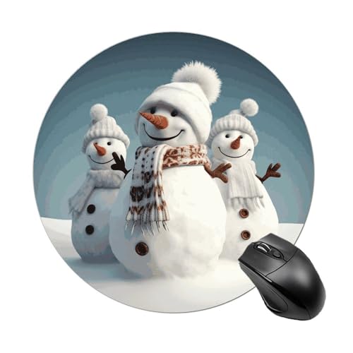 Mauspad mit lustigem Schneemann, rund, Gummiunterseite, kleines Mauspad oder Büro und Zuhause von RTSEBVN