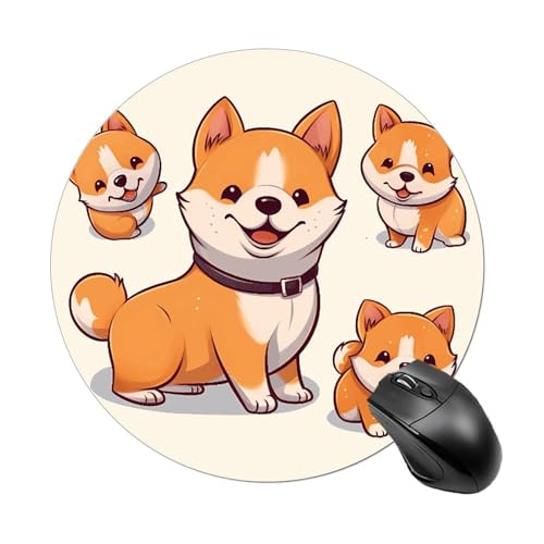 Mauspad mit lustigem Shiba Inu Hund, rund, Gummiunterseite, kleines Mauspad oder Büro und Zuhause von RTSEBVN
