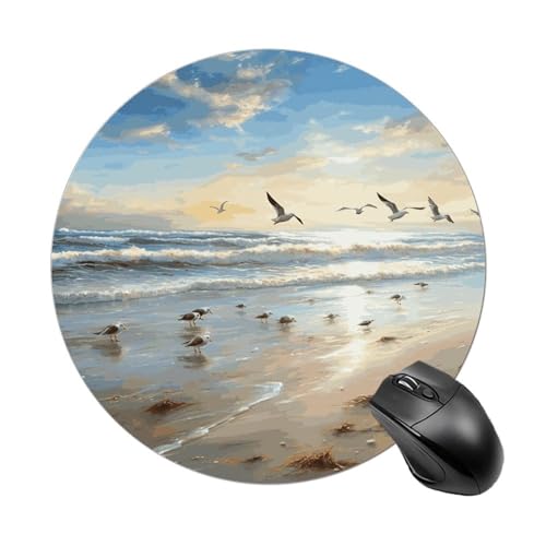 Mauspad mit lustigem Strandmotiv und Meeresvögeln, rund, Gummiunterseite, kleines Mauspad oder Büro und Zuhause Mauspad mit lustigem Strandmotiv und Meeresvögeln, rund, Gummiunterseite, kleines Mauspad oder Büro und Zuhause von RTSEBVN