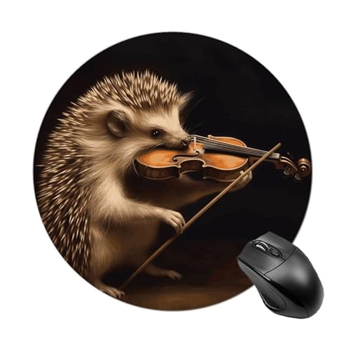 Mauspad mit lustigem Tier, Igel, Musik, Violine, rund, Gummiunterseite, kleines Mauspad oder Büro und Zuhause von RTSEBVN