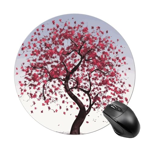 Mauspad mit lustigem japanischem Kirschbaum, rund, Gummiunterseite, kleines Mauspad oder Büro und Zuhause von RTSEBVN