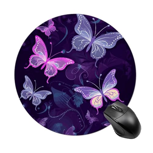 Mauspad mit lustigem lila Schmetterling, rund, Gummiunterseite, kleines Mauspad oder Büro und Zuhause Mauspad mit lustigem lila Schmetterling, rund, Gummiunterseite, kleines Mauspad oder Büro und Zuhause von RTSEBVN