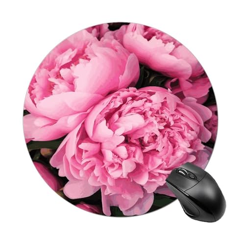 Mauspad mit lustigem rosa Pfingstrosen, rund, Gummiunterseite, kleines Mauspad oder Büro und Zuhause von RTSEBVN