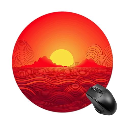 Mauspad mit lustigem rotem Sonnenaufgang, rund, Gummiunterseite, kleines Mauspad oder Büro und Zuhause von RTSEBVN