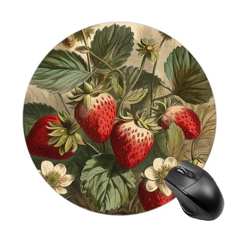 Mauspad mit lustigem roten Erdbeermotiv, rund, Gummiunterseite, kleines Mauspad oder Büro und Zuhause Mauspad mit lustigem roten Erdbeermotiv, rund, Gummiunterseite, kleines Mauspad oder Büro und Zuhause von RTSEBVN