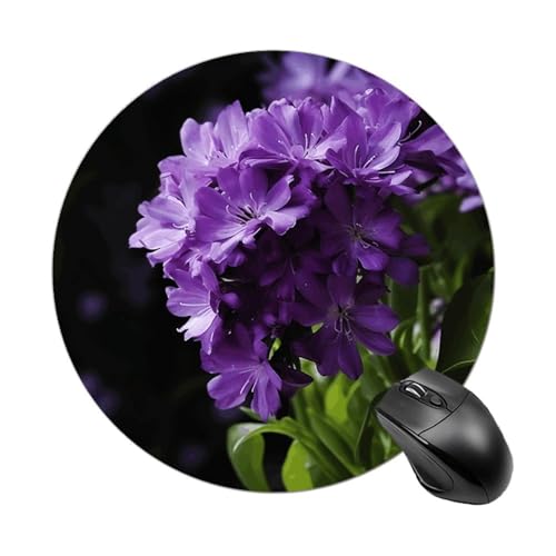 Mauspad mit lustigem violettem Blumenmotiv, rund, Gummiunterseite, kleines Mauspad oder Büro und Zuhause von RTSEBVN