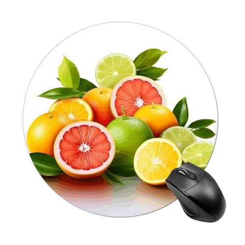 Mauspad mit lustigen Zitrusfrüchten, rund, Gummiunterseite, kleines Mauspad oder Büro und Zuhause Mauspad mit lustigen Zitrusfrüchten, rund, Gummiunterseite, kleines Mauspad oder Büro und Zuhause von RTSEBVN