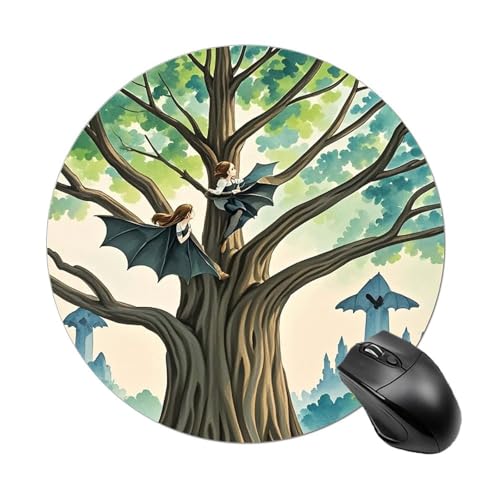 Mauspad mit lustiger Fee auf dem Fledermaus, rund, Gummiunterseite, kleines Mauspad oder Büro und Zuhause Mauspad mit lustiger Fee auf dem Fledermaus, rund, Gummiunterseite, kleines Mauspad oder Büro und Zuhause von RTSEBVN