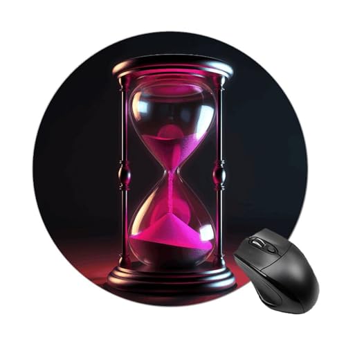 Mauspad mit lustiger Sanduhr-Darstellung der Zeit, rundes Mauspad, Gummiunterseite, kleines Mauspad oder Büro und Zuhause von RTSEBVN