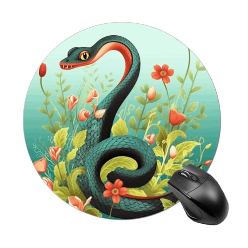 Mauspad mit lustiger Schlange und Blume, rund, Gummiunterseite, kleines Mauspad oder Büro und Zuhause Mauspad mit lustiger Schlange und Blume, rund, Gummiunterseite, kleines Mauspad oder Büro und Zuhause von RTSEBVN