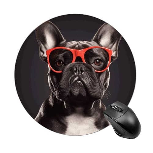 Mauspad mit lustiger französischer Bulldogge, rund, Gummiunterseite, kleines Mauspad oder Büro und Zuhause von RTSEBVN