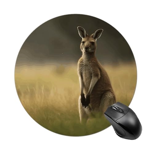 Mauspads, lustiges Känguru stehend auf dem Gras, rundes Mauspad, Gummiunterseite, kleines Mauspad oder Büro und Zuhause von RTSEBVN