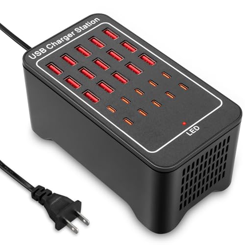 USB-C-Ladeblock, 125 W (25 A) 25 Anschlüsse (15 USB-A und 10 USB-C-Port), mehrere USB-Ladestation, Desktop-USB-Wandladegerät, kompatibel mit iPhone, iPad, Tablets, Smartphones von RUANSZZ