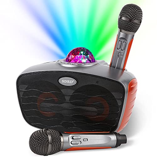 RUBEHOOW Karaoke Maschine mit 2 drahtlosen Mikrofonen und Disco Buntem Lichteffekt, passend für Familienversammlungen, Geburtstagsfeiern, Feiertagsfeiern und Gesangspraxis (grau) von RUBEHOOW