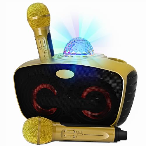 RUBEHOOW Karaoke Maschine mit 2 drahtlosen Mikrofonen und Disco Buntem Lichteffekt, passend für Familienversammlungen, Geburtstagsfeiern, Feiertagsfeiern und Gesangspraxis von RUBEHOOW